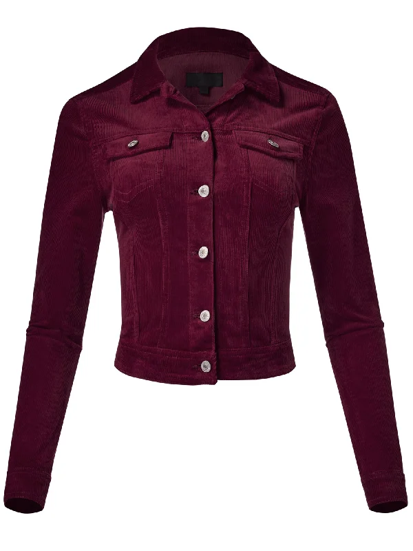 Women's Slim Fit Cropped Trucker Corduroy Jacket (FWJ1128) Nylon Fabric Polyester Fabric Spandex Fabric Women's Slim Fit Cropped Trucker Corduroy Jacket (FWJ1128) Nylon Fabric Polyester Fabric Spandex Fabric