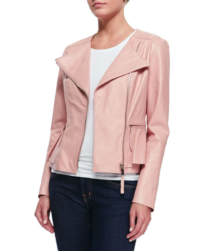 Women's Baby Pink Genuine Leather Jacket WJ049 Nylon Jacket Polyester Jacket Spandex Jacket Women's Baby Pink Genuine Leather Jacket WJ049 Nylon Jacket Polyester Jacket Spandex Jacket
