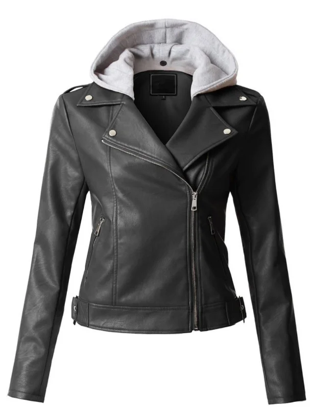 Women's Hooded Genuine Leather Jacket WJ053 Denim Jacket Leather Jacket Suede Jacket Women's Hooded Genuine Leather Jacket WJ053 Denim Jacket Leather Jacket Suede Jacket