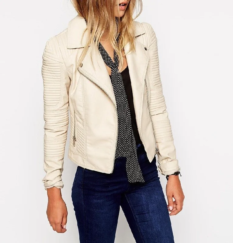 Women's Off White Quilted Leather Jacket WJ039 Fleece Jacket Down Jacket Feather Jacket Women's Off White Quilted Leather Jacket WJ039 Fleece Jacket Down Jacket Feather Jacket