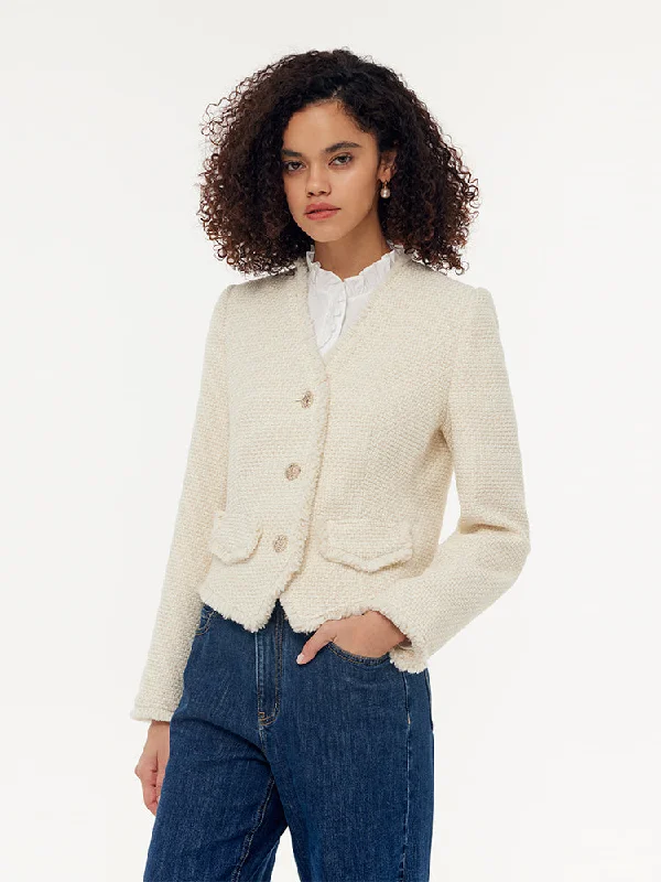Wool Blend Tweed Fringe Women Crop Jacket Mesh Jacket Canvas Jacket Denim Jacket