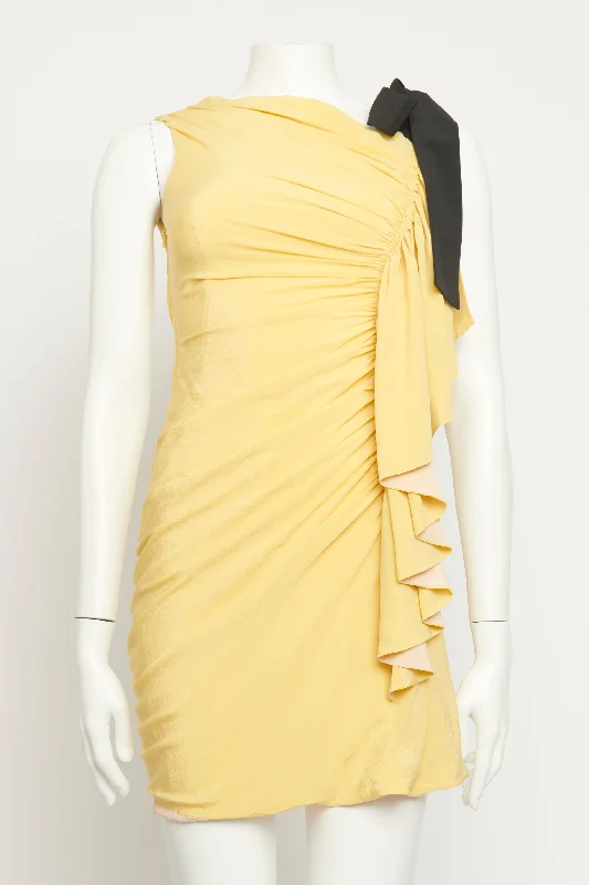 Yellow Silk Ruffled Preowned Mini Dress Stylish Ruffle Mini Dress