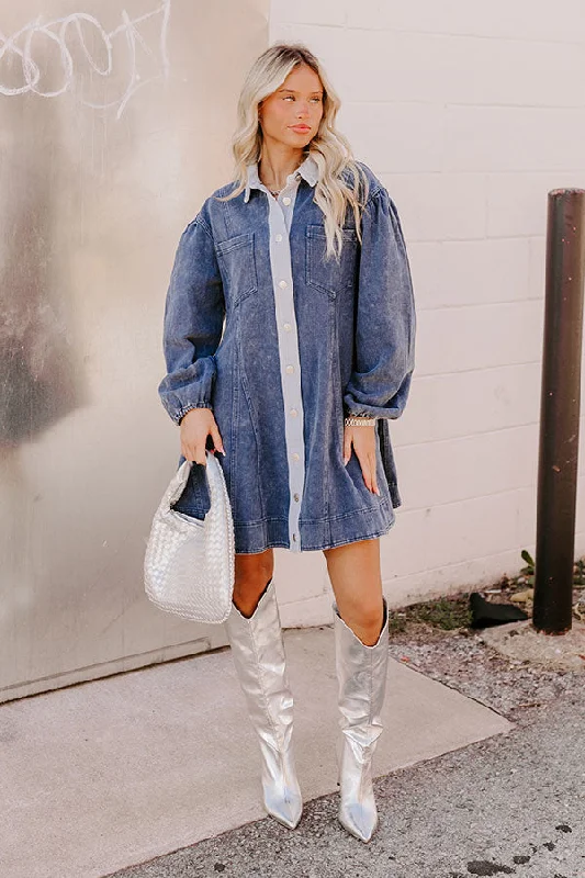 Afternoon Date Denim Mini Dress in Blue Elegant Sequin Mini Dress