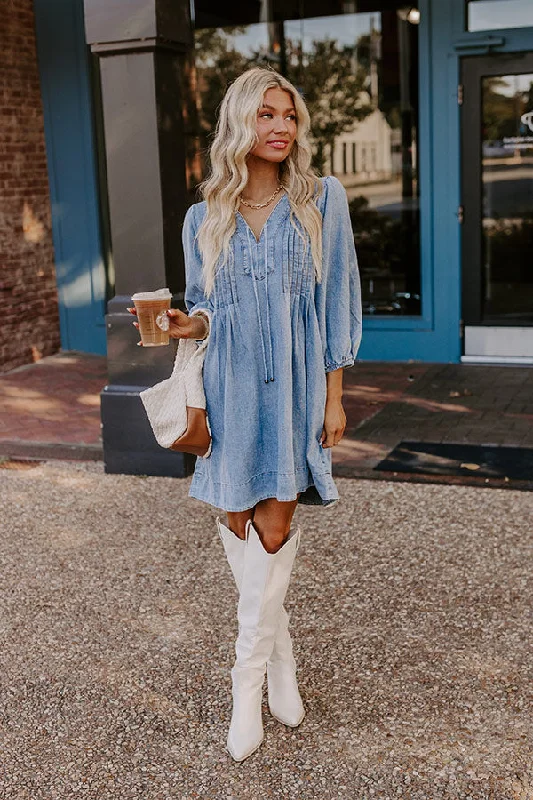 Fate Would Have It Denim Mini Dress Trendy Crossover Mini Dress
