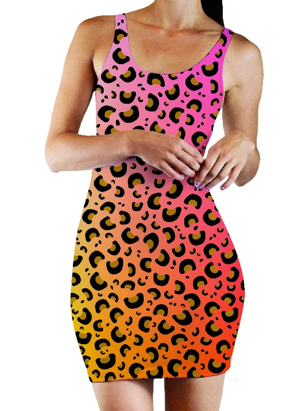 Leopard Spots Bodycon Mini Dress Stylish Ruffle Mini Dress