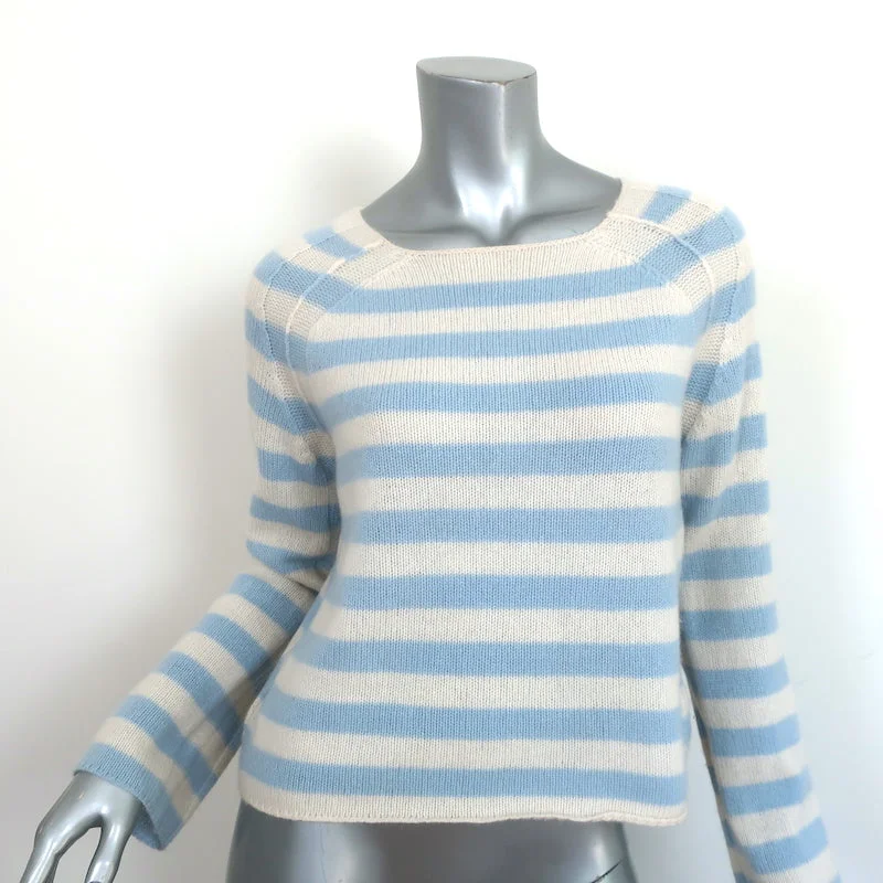 360 Cashmere Sweater Nariko Blue/White Stripe Size Extra Small Striped Floral Plaid