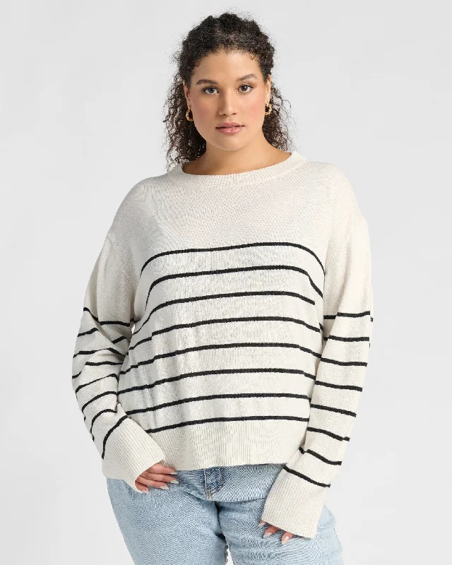 Plus Size Stripe Crewneck Sweater Polka Dot Checkered Tartan