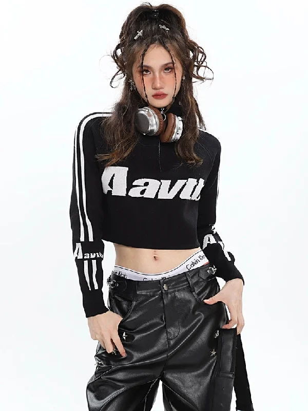 Aavtb Graphic Letter Long Sleeve Knitted Cropped Sweater Top Polka Dot Checkered Tartan Aavtb Graphic Letter Long Sleeve Knitted Cropped Sweater Top Polka Dot Checkered Tartan