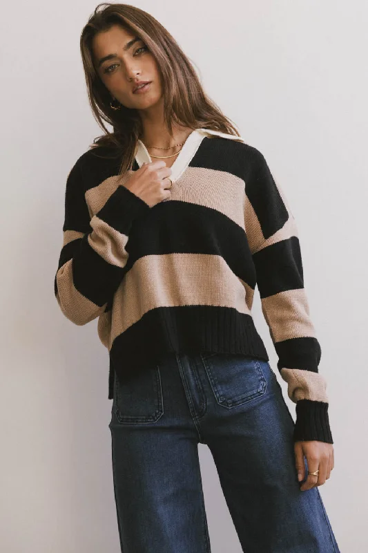 Akari Striped Sweater in Camel Anti-Pilling Anti-Shrink Durable