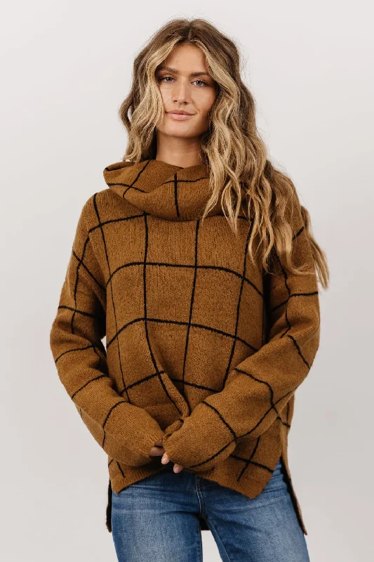 Birmingham Funnel Neck Sweater | Brown Front Pockets Side Pockets Patch Pockets