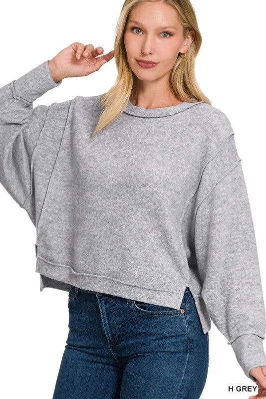 ZENANA | Brushed Melange Hacci Oversized Sweater Satin Blend Silk Blend Wool Blend