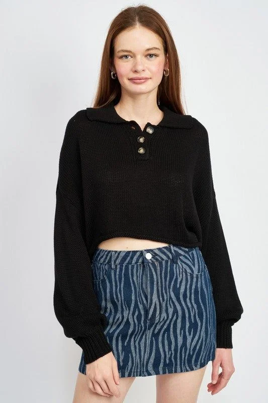 Emory Park | Button Up Boxy Cropped Sweater Boxy Sweater Fitted Sweater A-Line