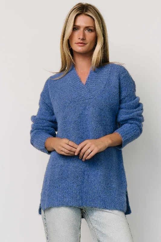Calgary Oversized Sweater | Blue Cashmere Blend Cotton Blend Poly Blend
