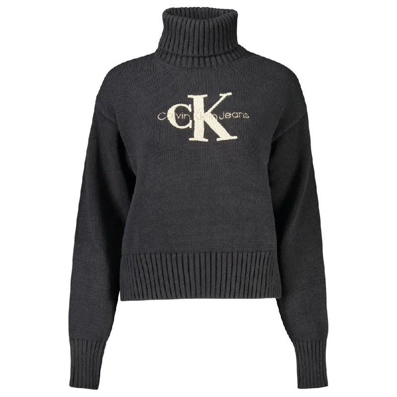 Calvin Klein Black Cotton Sweater Faux Fur Fabric Real Fur Fabric Shearling Fabric
