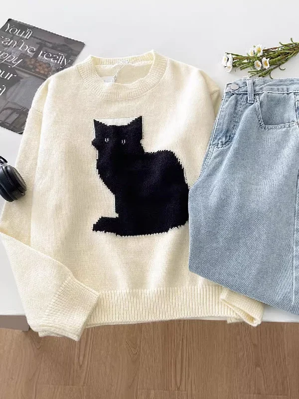 cartoon cat casual and fashionable round neck sweater    S4739 Bright Pastel Dark