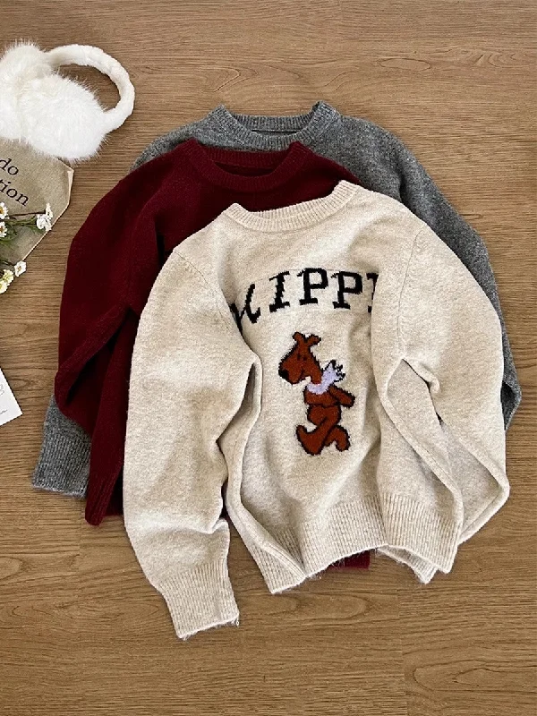 cartoon jacquard round neck sweater top casual S4731 Zippered Front Buttoned Front Snap Front cartoon jacquard round neck sweater top casual S4731 Zippered Front Buttoned Front Snap Front