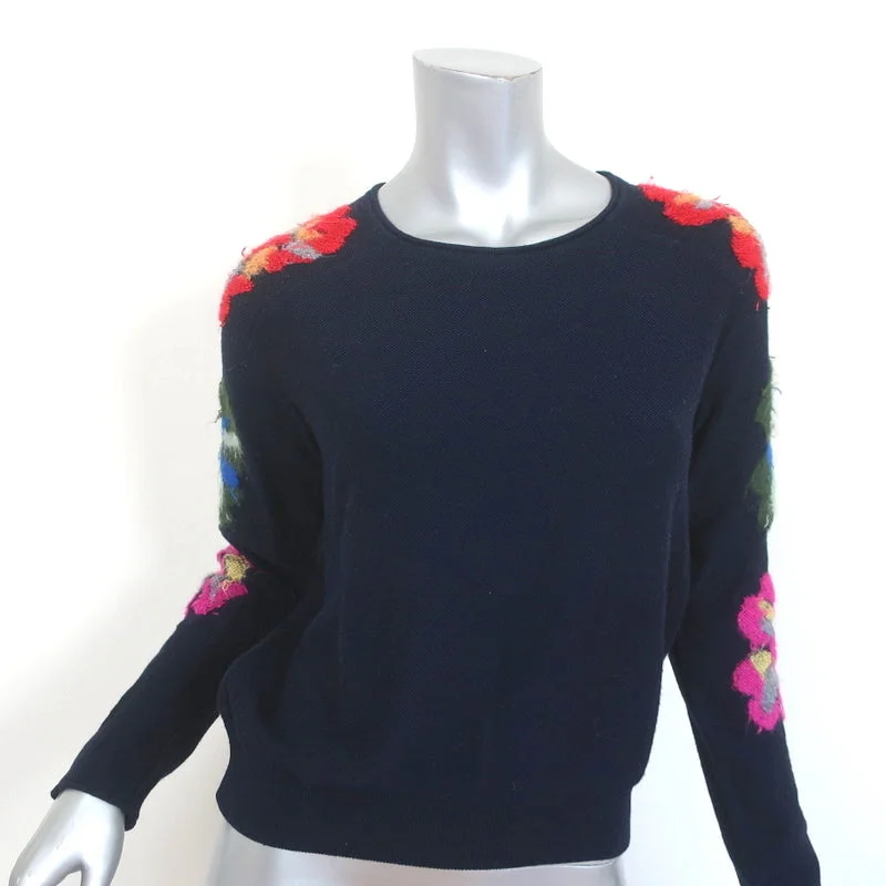 Chloe Floral-Embroidered Sweater Navy Size Extra Small Crewneck Pullover Ribbed Striped Patterned Chloe Floral-Embroidered Sweater Navy Size Extra Small Crewneck Pullover Ribbed Striped Patterned