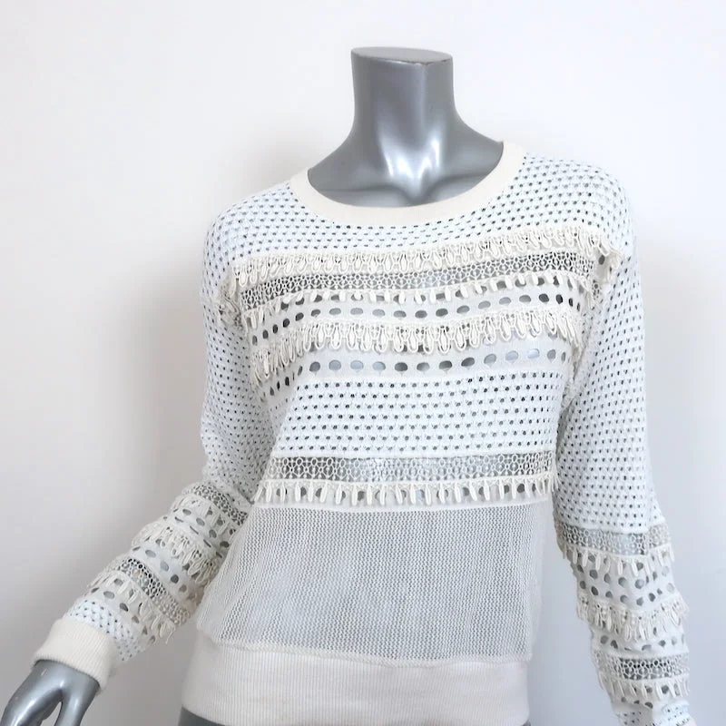 Chloe Sweater Cream Lace-Trim Pointelle Knit Size Small Crewneck Pullover Beaded Sweater Sequined Faux Fur Chloe Sweater Cream Lace-Trim Pointelle Knit Size Small Crewneck Pullover Beaded Sweater Sequined Faux Fur