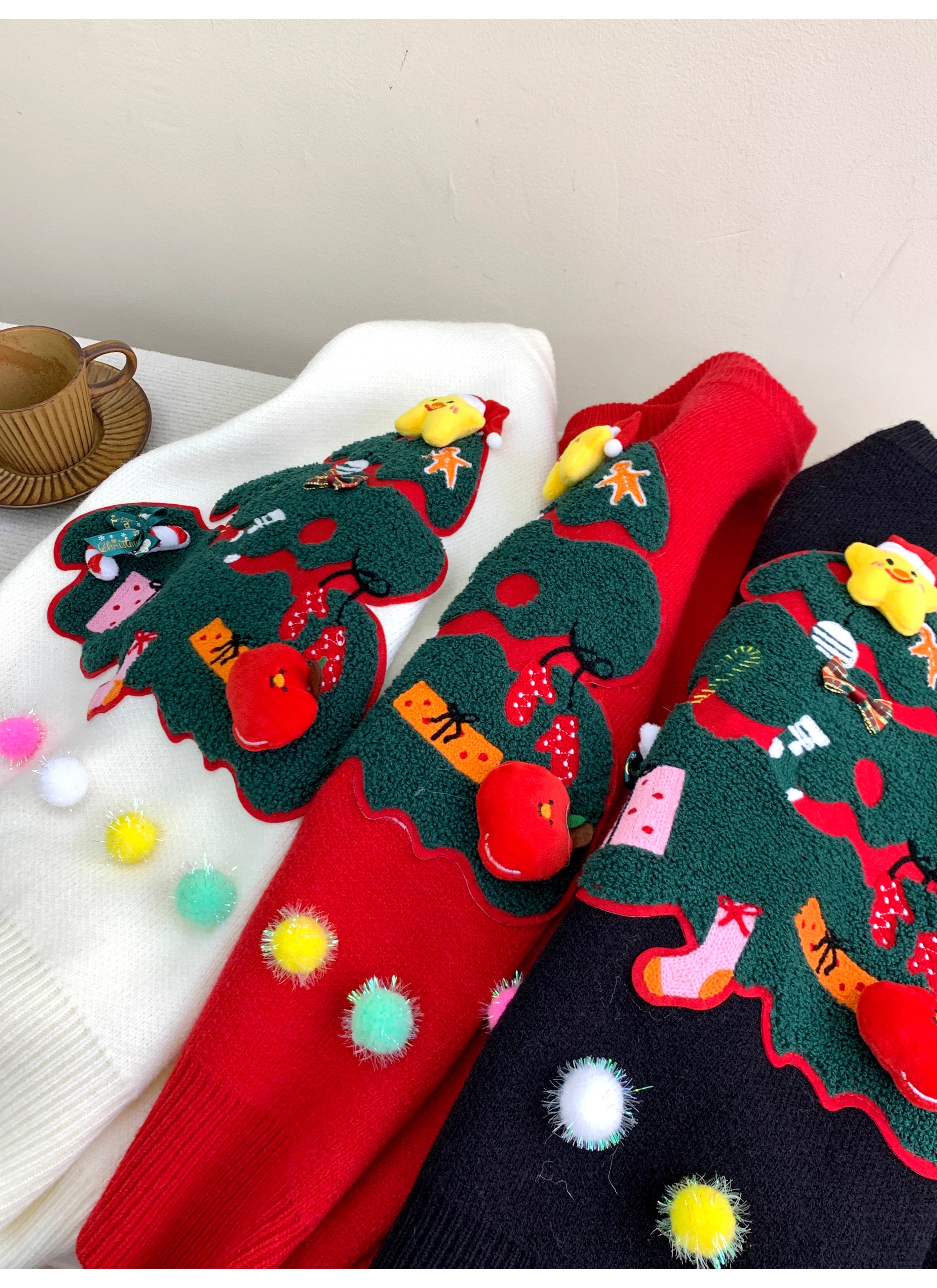 Christmas tree sweater design knitted top     S4737 Collared Crew Neck Turtle Neck