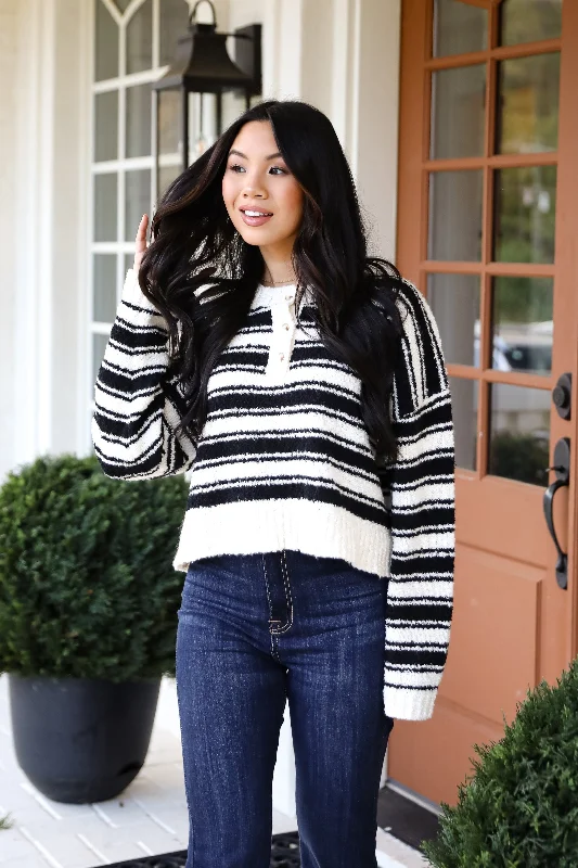 Classic Comfort Black Striped Sweater Terry Terry Cloth Terry Knit
