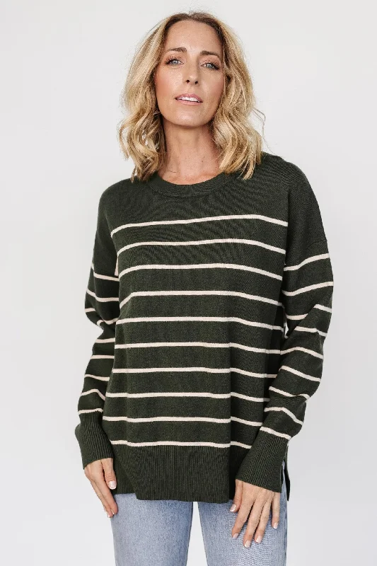 Colmar Striped Sweater | Pine + Cream Transparent Opaque Sheer