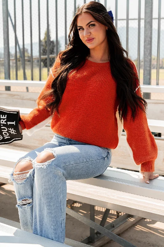 Competitively Cute Colorblock Sweater (Orange/Ivory) Stretchy Elastic Breathable