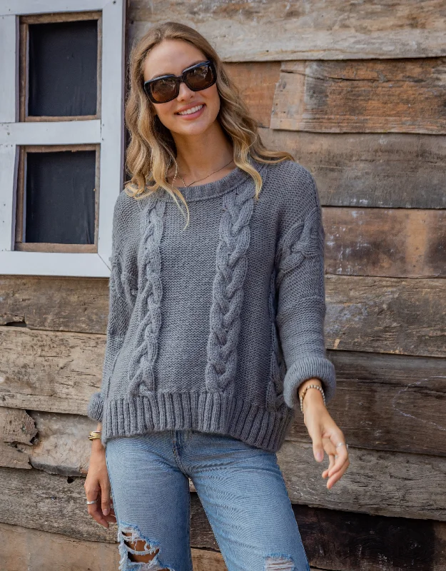 Cropped Cable Boyfriend Sweater Stylish Fashionable Trendy