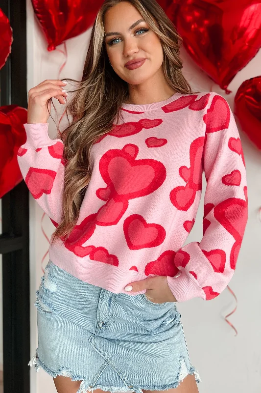 Curious Attraction Heart Pattern Sweater (Pink) Fleece Fabric Down Fabric Feather Fabric Curious Attraction Heart Pattern Sweater (Pink) Fleece Fabric Down Fabric Feather Fabric