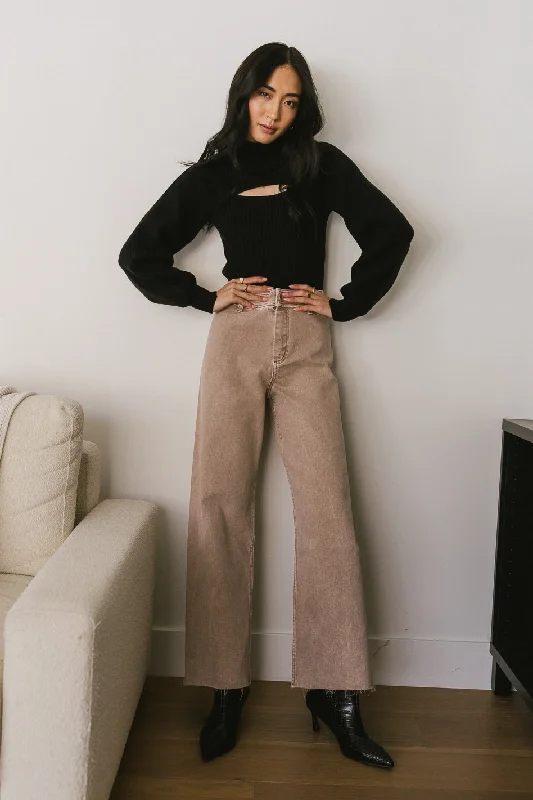 Cut Out Turtleneck Sweater in Black - FINAL SALE Solid Color Striped Floral Print