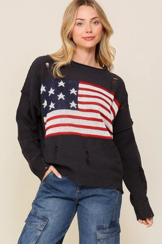 Distressed USA Logo Sweater High Neck Crew Neck V-Neck