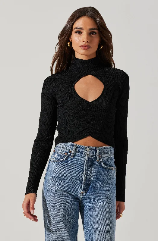 Elia Mock Neck Cutout Sweater Handmade Hand-knitted Hand-woven