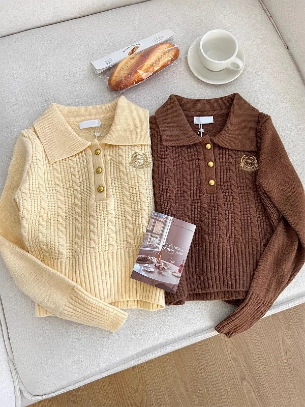 Embroidered long-sleeved sweater      S4734 Open Front Closed Front Wrap Front