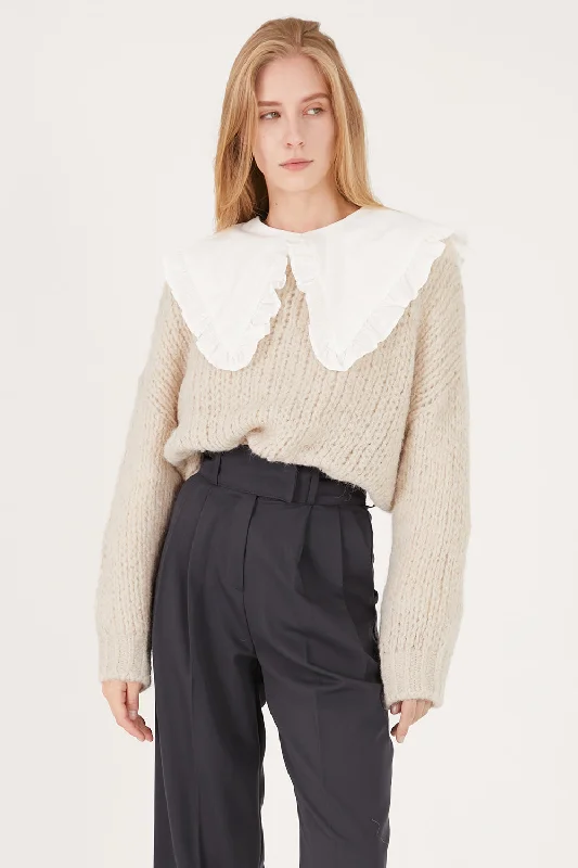 Emery Oversized Net Sweater Cable Knit Ribbed Knit Lace Knit