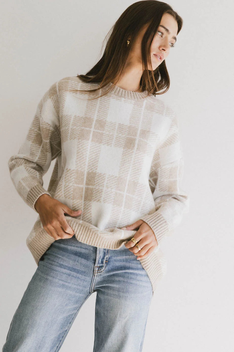 Emilee Plaid Sweater Sequined Glittery Shiny