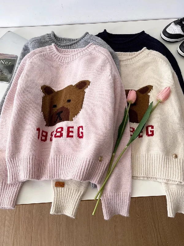Fashionable casual cartoon bear jacquard round neck long-sleeved knitted sweater S4743 Collared Crew Neck Turtle Neck Fashionable casual cartoon bear jacquard round neck long-sleeved knitted sweater S4743 Collared Crew Neck Turtle Neck