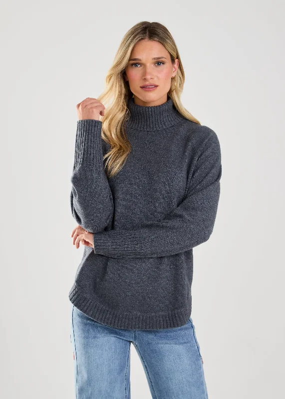 FDJ Dark Gray Heather Long Sleeve Cowl Neck Sweater Transparent Opaque Sheer