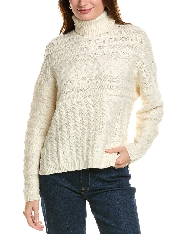 Forte Cashmere Luxe Cable Turtleneck Wool & Cashmere-Blend Sweater Satin Blend Silk Blend Wool Blend