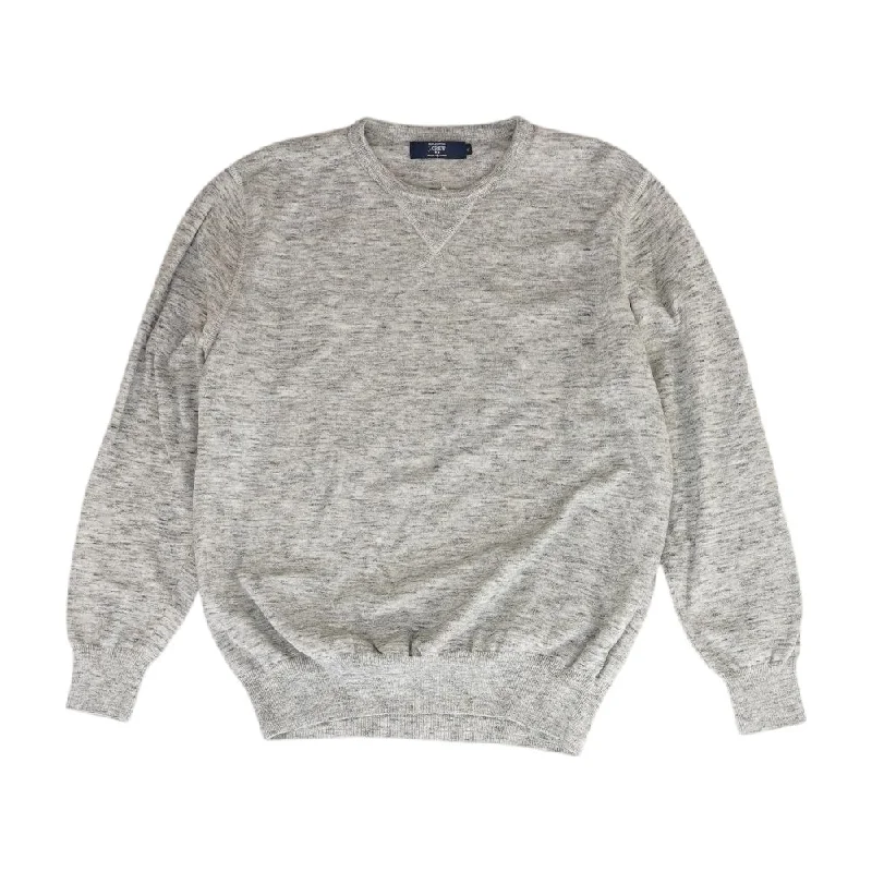 Gray Solid Crewneck Sweater Silk Blend Satin Velvet