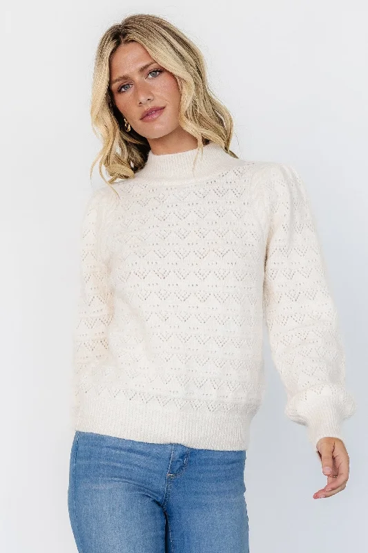 Grayson Sweater | Cream Mesh Fabric Canvas Fabric Denim Fabric