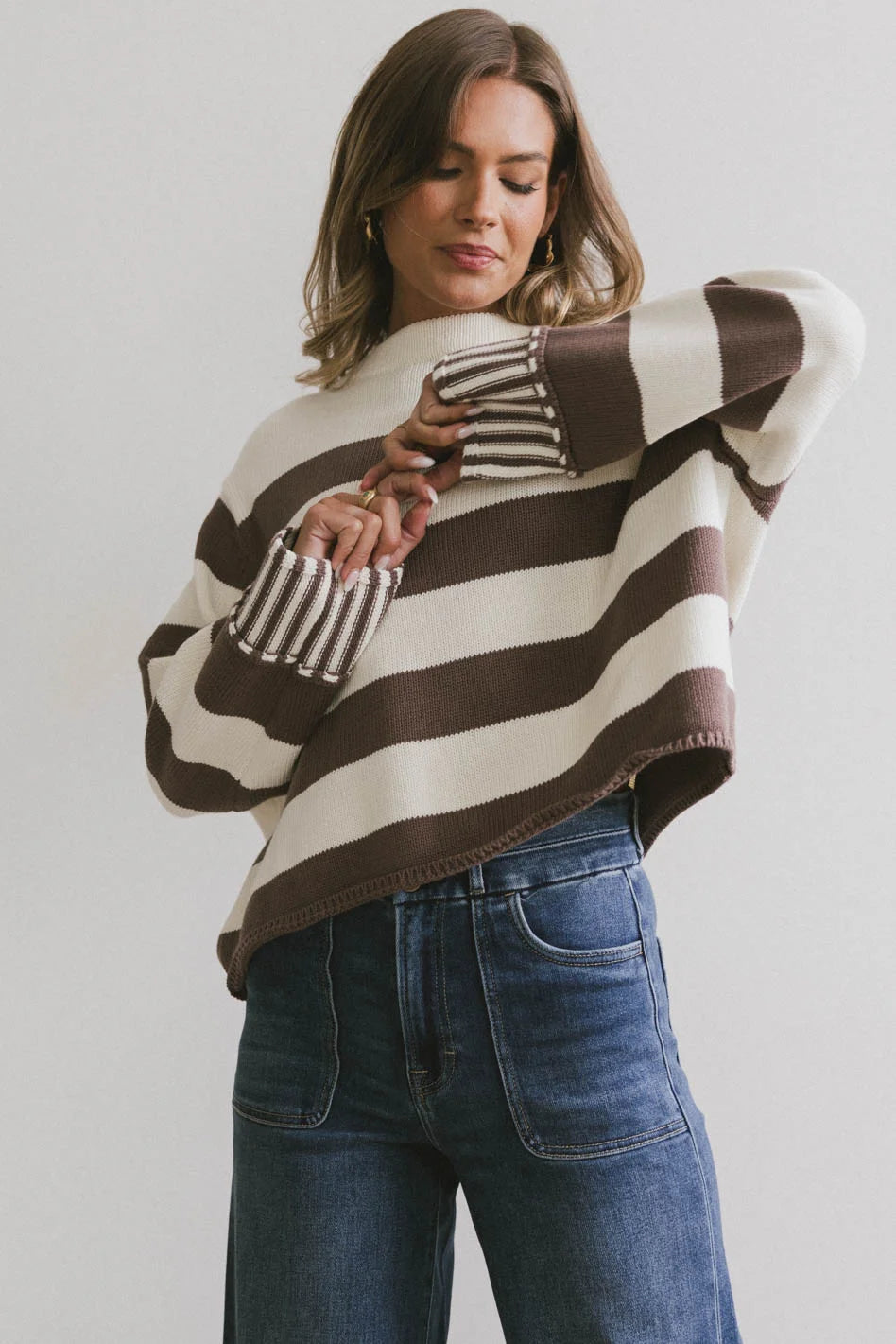 Helena Striped Sweater in Brown Transparent Opaque Sheer