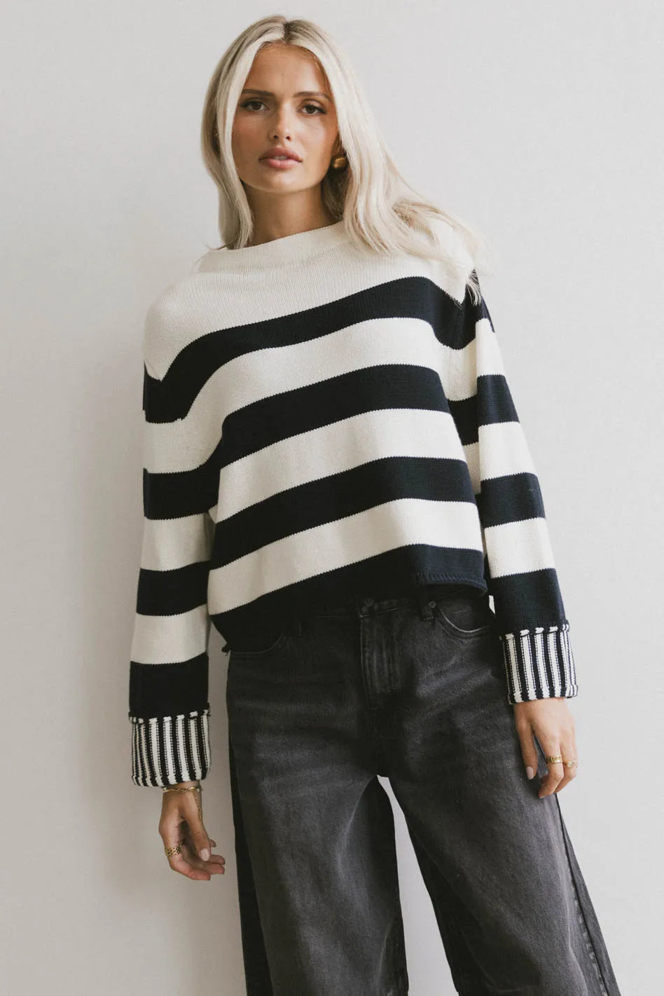Helena Striped Sweater in Black Soft Cozy Warm