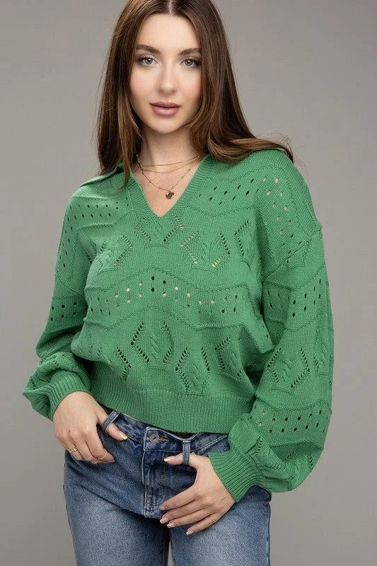 Hole-knit collared sweater Chenille Blend Fleece Blend Nylon Blend