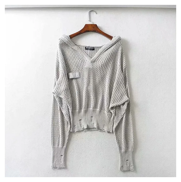 Hong Kong Style Vintage hollowed out Vintage Design Hooded Sweater 7279 Mesh Blend Leather Blend Suede Blend Hong Kong Style Vintage hollowed out Vintage Design Hooded Sweater 7279 Mesh Blend Leather Blend Suede Blend