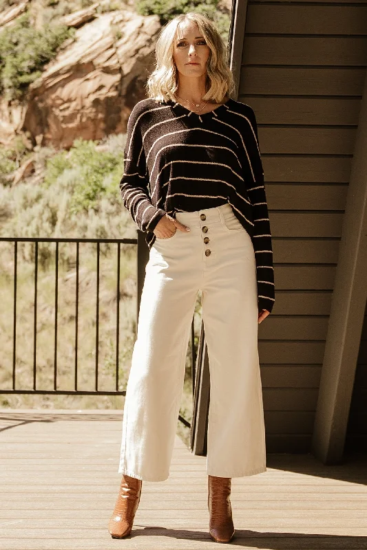 Houston Relaxed Sweater Top | Black Stripe Cotton Fabric Linen Fabric Terry Fabric