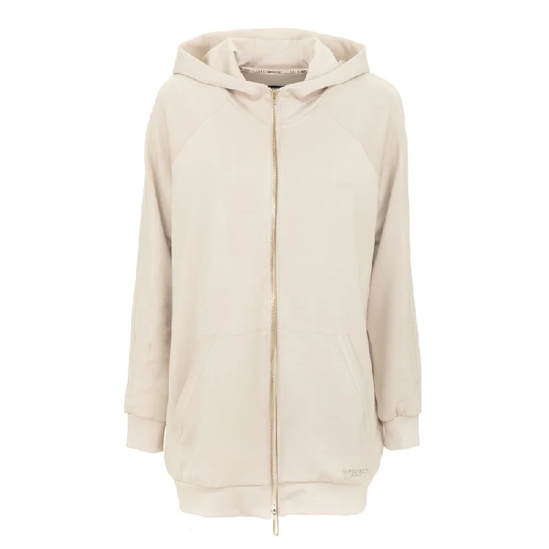Imperfect Beige Polyester Women Sweater Notch Collar Peter Pan Collar Cowl Neck