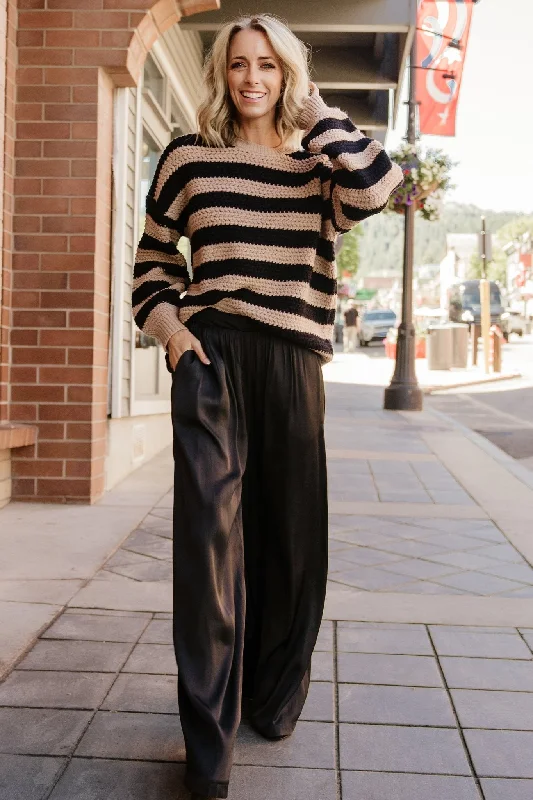 Liam Chunky Knit Sweater | Tan + Black Fitted Loose Oversized