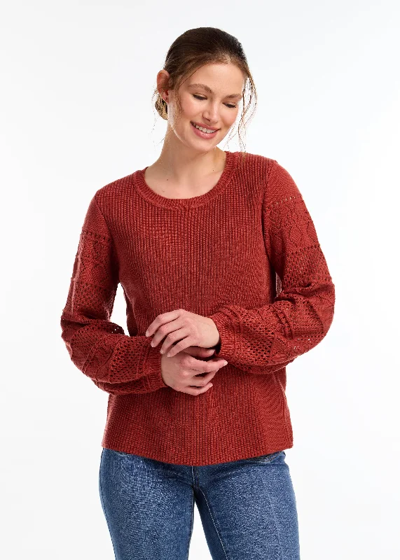Long Sleeve Pointelle Sweater Elegant Classic Vintage