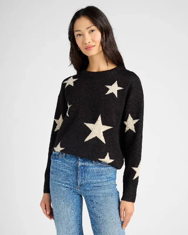 Long Sleeve Star Print Sweater Zippered Buttoned Snapped