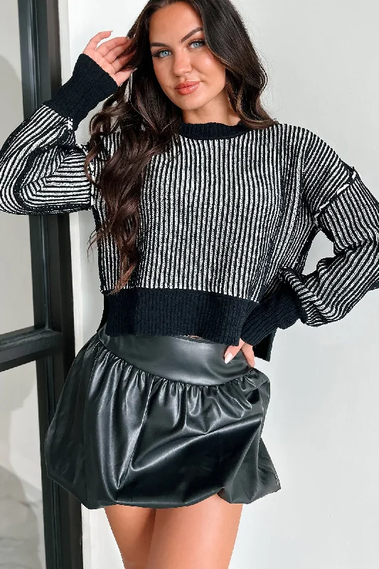 Look Deeper Two Tone Striped Sweater (Black) Silk Blend Satin Velvet
