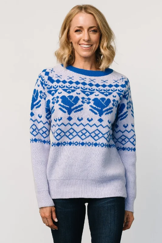 Lucerne Sweater | Blue Multi Herringbone Houndstooth Plaid